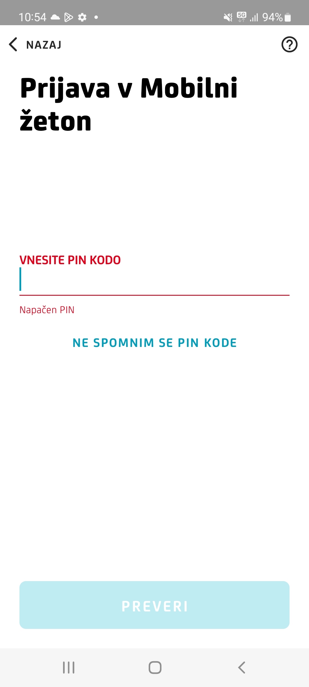 Pozabil sem PIN kodo za mobilni žeton. Kako nadaljevati?