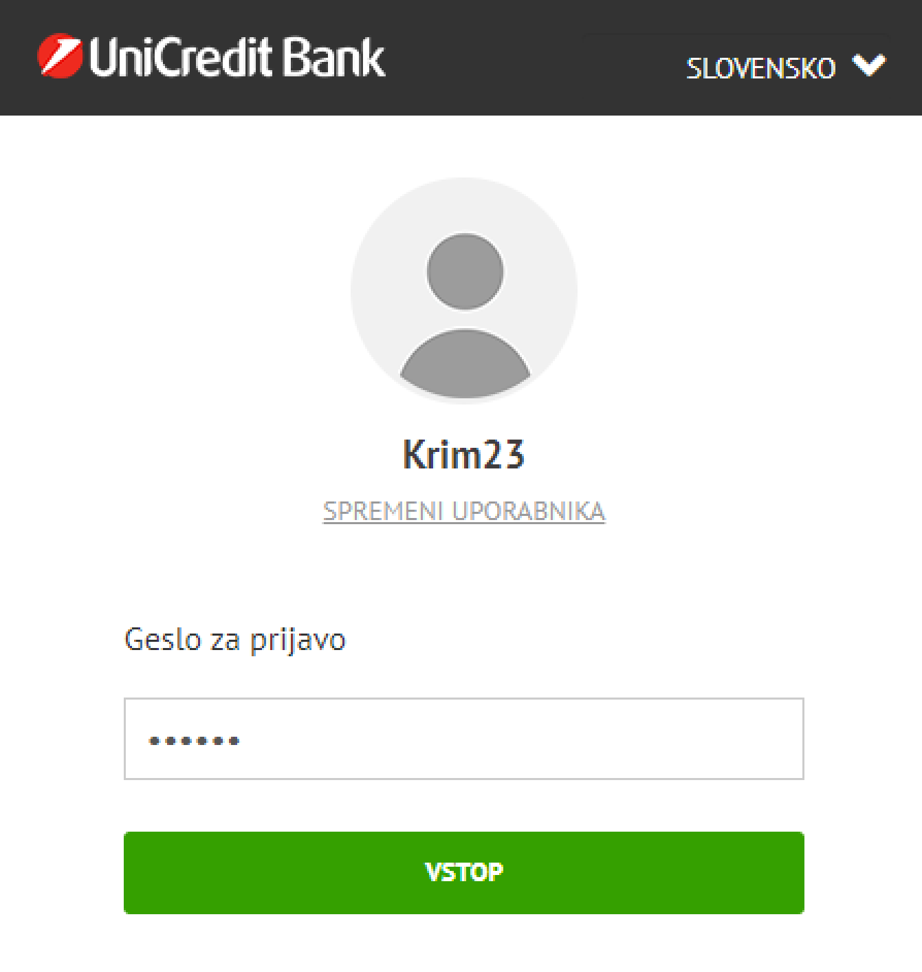Vpišite žeton v prijavni obrazec
